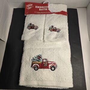 Holiday Style Embroidered Bath Set 1 Bath Towel 2 Fingertip Towels